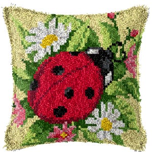 43x43cm Latch Hook Cushion Gold Daisy Pre-Printed Color Canvas Acrylic Yarn Pillow Case Crochet Cushion Arts & Crafts