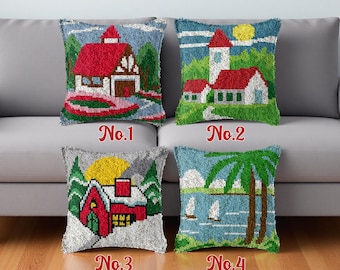 Latch Hook Pillow Kit (43x43cm): Tropical Island Scene