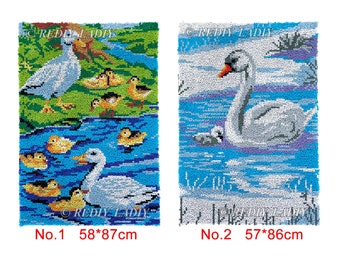 Latch Hook Rug Ducks Family Chunky Yarn Tapestry Kits DIY Carpet Rug Crochet Cushion Mat Needlework Arts & Crafts