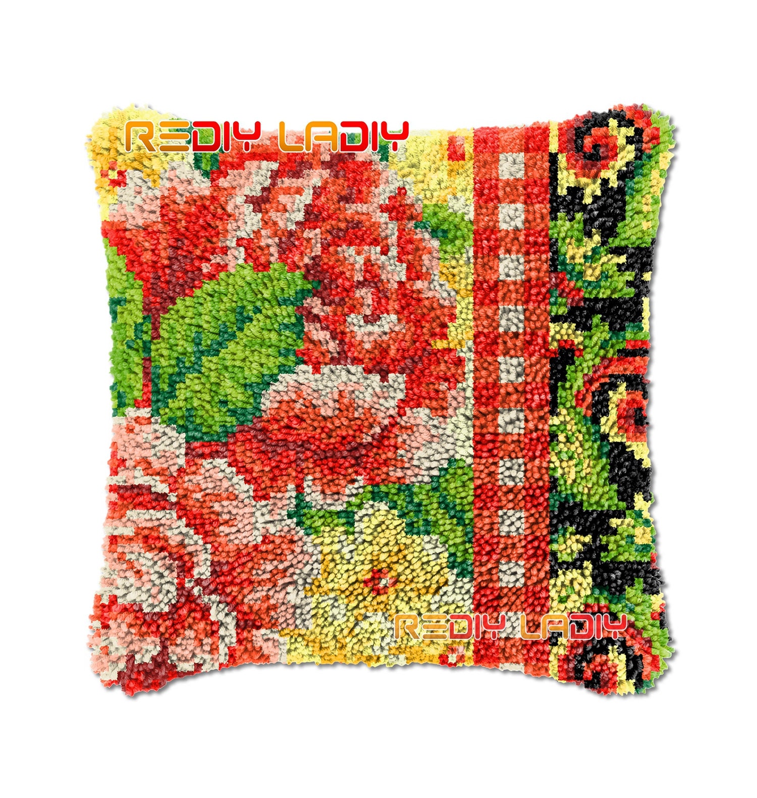 Latch Hook Cushion Red Flowers DIY Needlepoint Kits Chunky Etsy