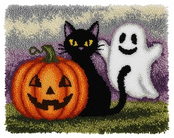 Friendly Ghost Latch Hook Kits DIY Rug Making Kit Pre-Printed Canvas 75x55cm