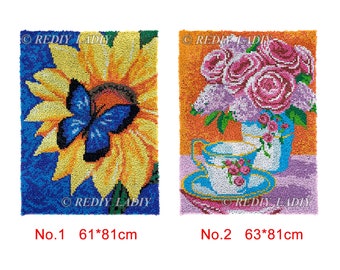 Latch Hook Rug Flowers Chunky Yarn Tapestry Kits DIY Carpet Rug Crochet Cushion Mat Needlework Arts & Crafts
