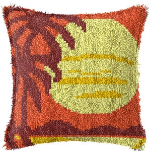 43x43cm Latch Hook Cushion Coast Scenery Pre-Printed Color Canvas Acrylic Yarn Pillow Case Crochet Cushion Arts & Crafts