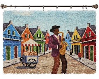 Jazz Musician Latch Hook Kits DIY Rug Making Kit Pre-Printed Canvas 102x69cm