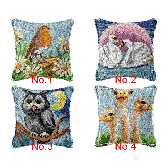 43x43cm Latch Hook Cushion Birds Lovers Pre-printed Color Canvas Acrylic  Yarn Pillow Case Crochet Cushion Arts & Crafts 