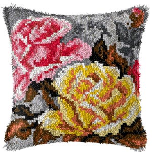 43x43cm Latch Hook Cushion Blossom Flowers Pre-Printed Color Canvas Acrylic Yarn Pillow Case Crochet Cushion Arts & Crafts