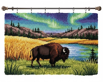 Northern Lights Latch Hook Kits DIY Rug Making Kit Pre-Printed Canvas 102x69cm