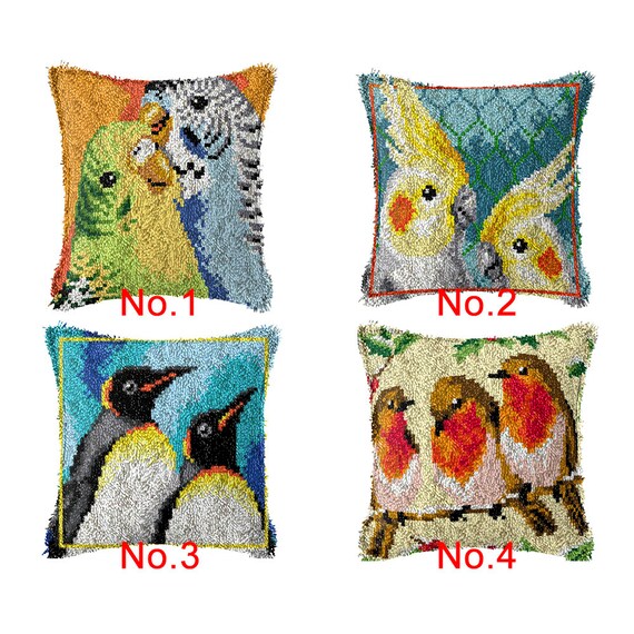 43x43cm Latch Hook Cushion Birds Lovers Pre-printed Color Canvas Acrylic  Yarn Pillow Case Crochet Cushion Arts & Crafts 