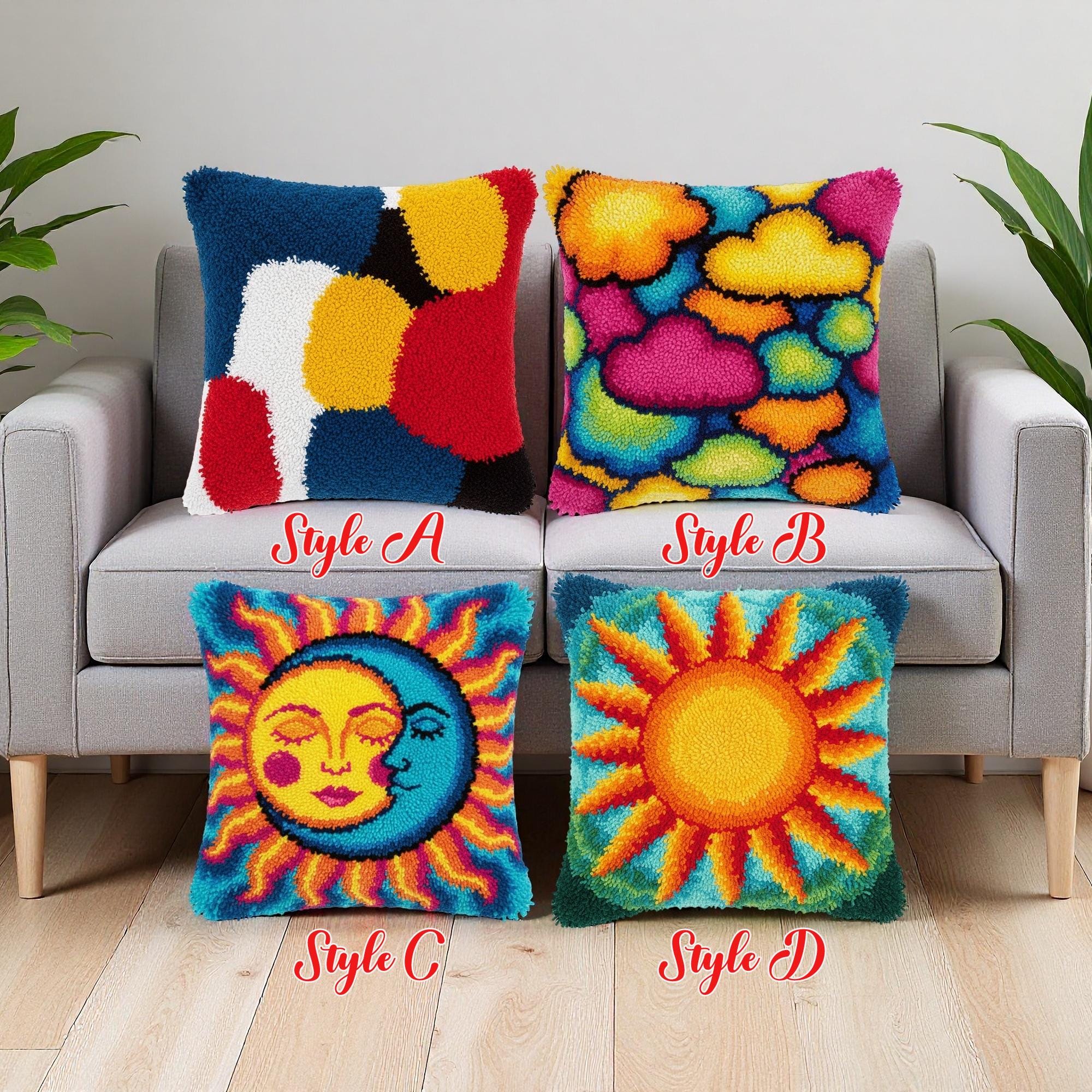 Celestial Sun Moon Latch Hook Kit Psychedelic Face Pillow Cover