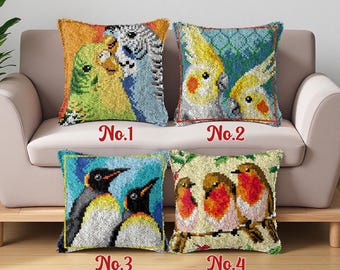 Birds Latch Hook Cushion Kit, DIY Pillow Case (43x43cm)