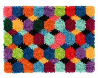 Colorful Hexagon Latch Hook Kits DIY Rug Making Kit Pre-Printed Canvas 75x55cm
