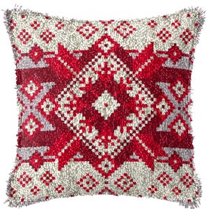 43x43cm Latch Hook Cushion Red Rosette Pre-Printed Color Canvas Acrylic Yarn Pillow Case Crochet Cushion Arts & Crafts