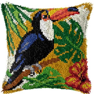43x43cm Latch Hook Cushion Birds Love Pre-Printed Color Canvas Acrylic Yarn Pillow Case Crochet Cushion Arts & Crafts