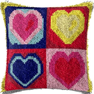 43x43cm Latch Hook Cushion I Love Rainbow Pre-Printed Color Canvas Acrylic Yarn Pillow Case Crochet Cushion Arts & Crafts