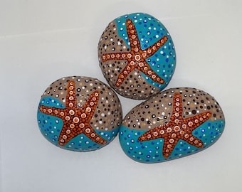 Mandala Rock Art Trio of Starfish on the Beach