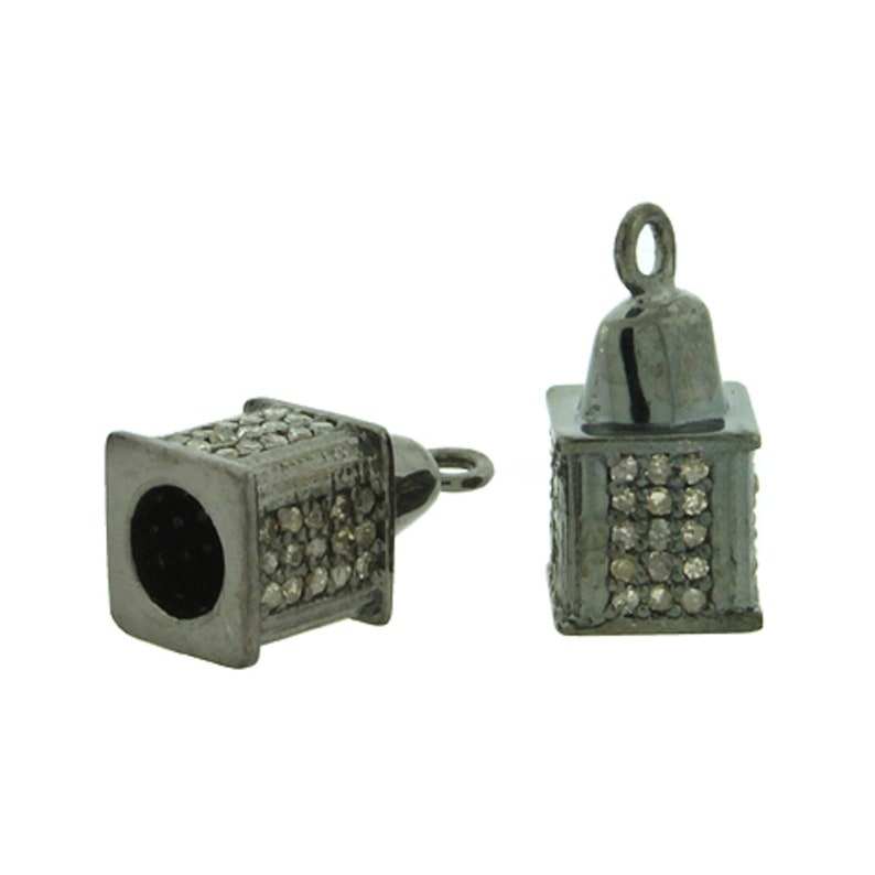 Natural Rose Cut Pave Diamond Flask Shape Charm 925 Oxidized Sterling Silver Pendant Antique Charms Statement Pendant Unisex Jewelry