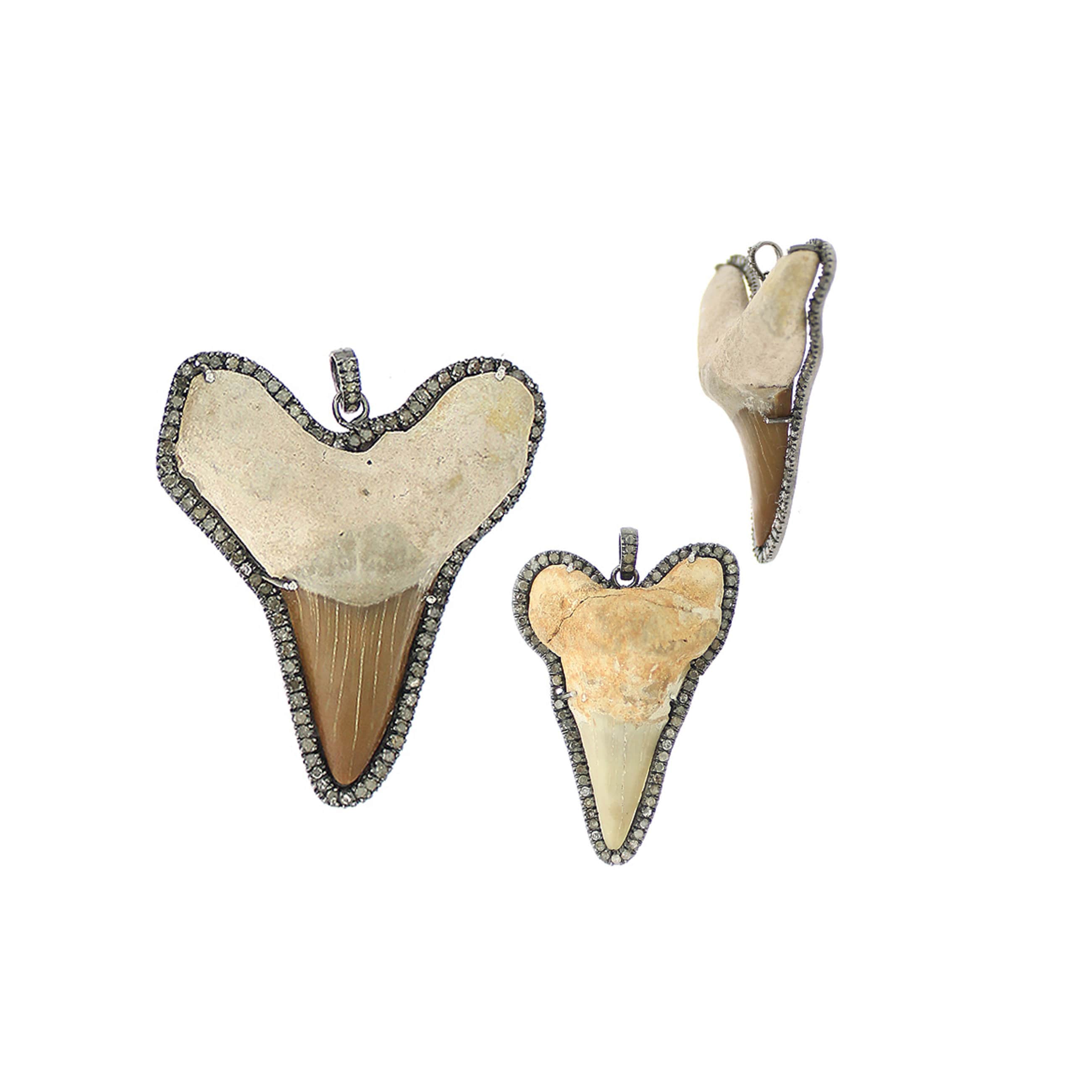 Natural Pave Diamond Shark Tooth Pendant 925 Silver Pendant Etsy