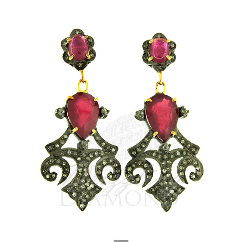 Ruby Earring,Diamond Earring,925 Silver Earring,Drop Shape Earri Ruby Earring,Diamond Earring,925 Silver Earring,Drop Shape Earri