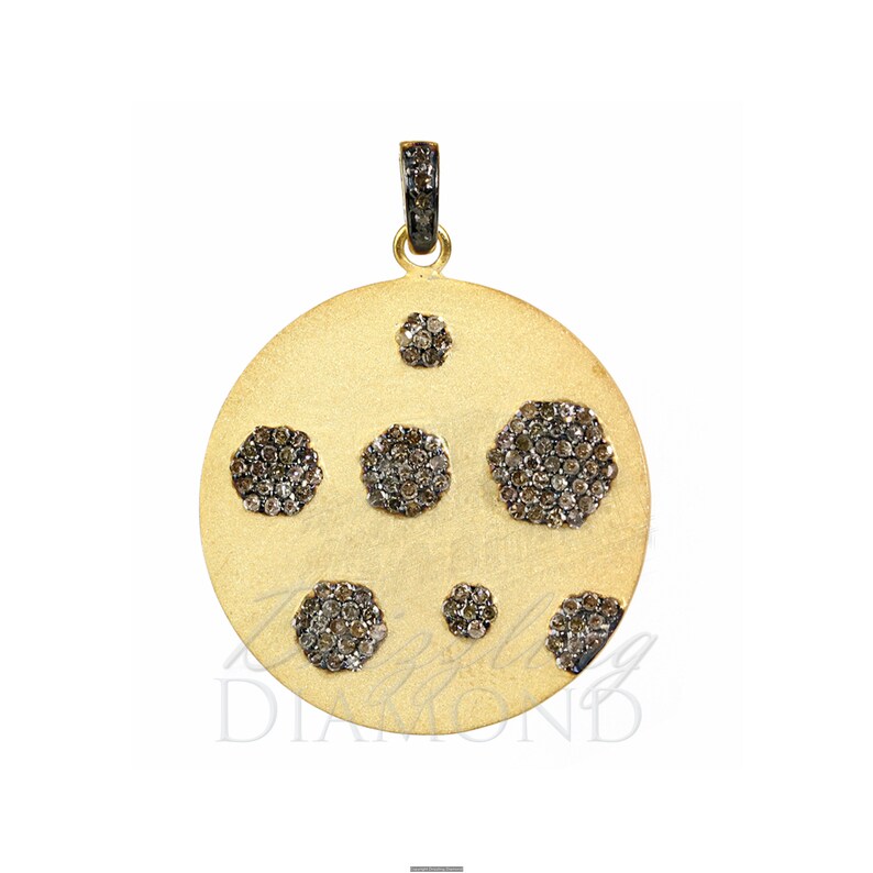 Natural Diamond Round Pendant,Matte Finish Pendant,925 Silver Diamond Pendant,Women Jewelry,Statement Pendant,Boho Jewelry,Gift For Her.