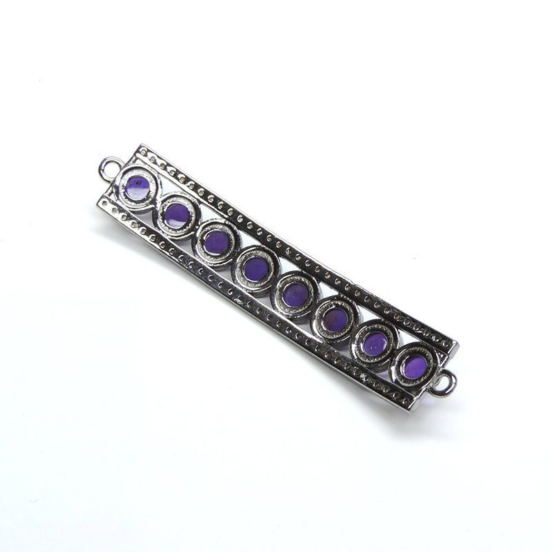 Natural Purple Amethyst Round Cab And Pave Diamond Bar Link Connector,925 Sterling Silver Finding,Diamond Link Connector Size 57MM*10MM