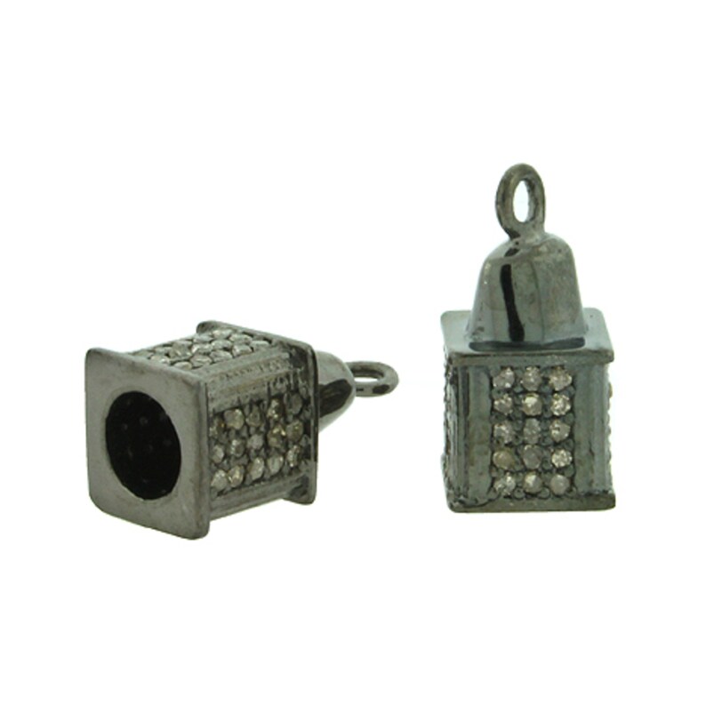 Natural Rose Cut Pave Diamond Flask Shape Charm 925 Oxidized Sterling Silver Pendant Antique Charms Statement Pendant Unisex Jewelry
