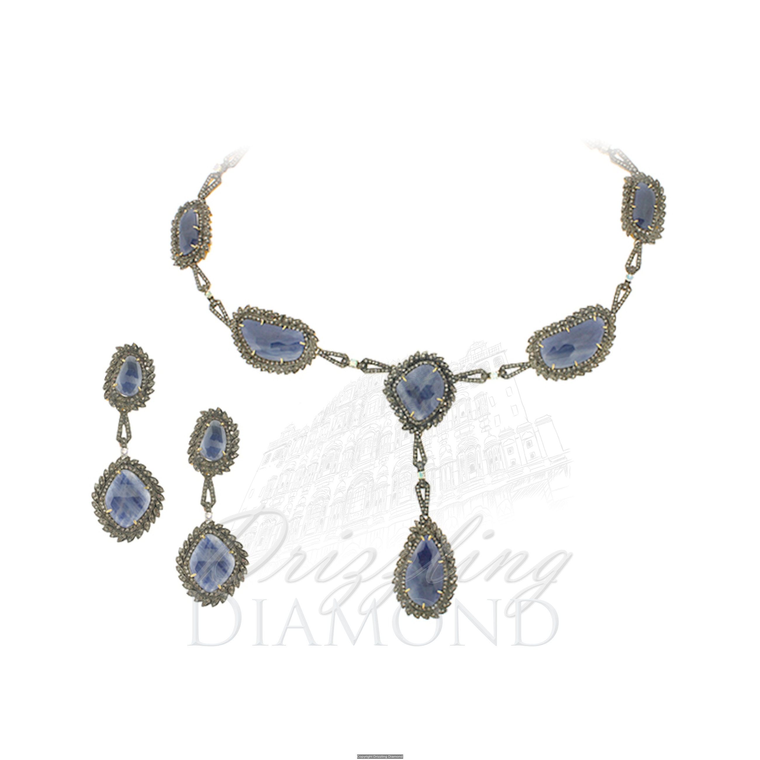 Natural Diamond Sapphire Necklace Set925 Sterling Silver - Etsy UK