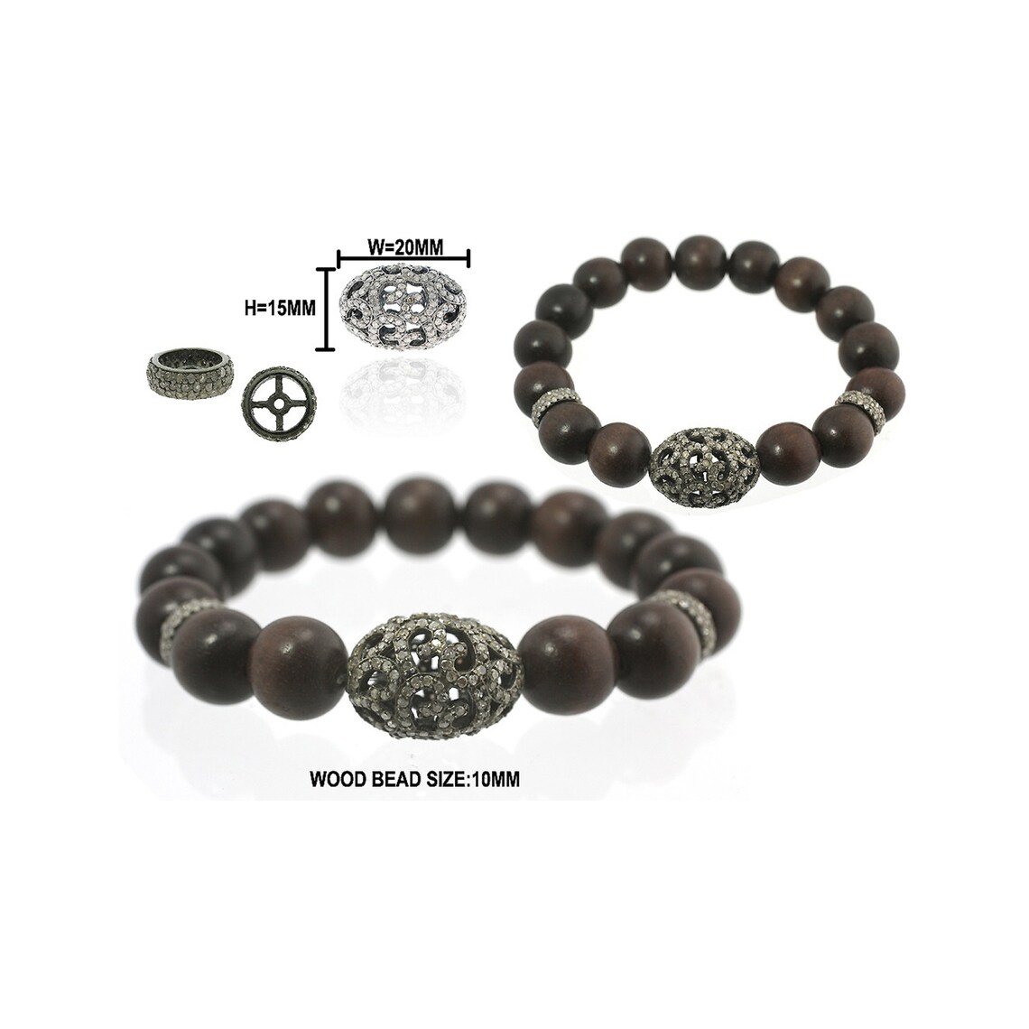 Pave Diamond Bead BraceletWood BraceletStretch Bracelet925 Etsy