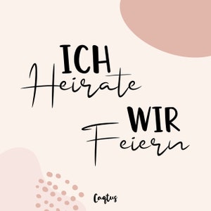 Könnte beinhalten: Ein weißer Hintergrund mit rosa abstrakten Formen und schwarzem Text, der "ICH heirate WIR feiern" und "Cactus" unten lautet.