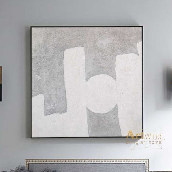 Oversized Acrylic Painting Original Minimalist Canvas Art Gray Painting White Abstract Art Neutral Interior Design Nordic Living Room Decor*