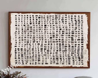 Große strukturierte abstrakte Malerei Beige Schwarz Wandkunst Moderne minimalistische Leinwand für Wohnzimmer