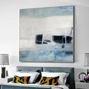 Light Blue Abstract Oil Painting: Modern Minimalist Canvas Art