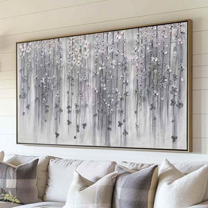 Textured Abstract Flower Canvas Art: Modern Gray & White Floral Painting