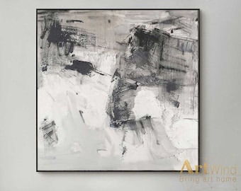 Large Grey Canvas Art Abstract Painting Black And White Art Gray Painting Modern Wall Art Original Artwork Contemporary Acrylic Bedroom Wall