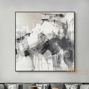Gran Arte minimalista Pintura gris Lienzo blanco y negro Arte Gris Pintura abstracta Arte mural moderno Arte original Texturizado Arte original Decoración de la sala de estar