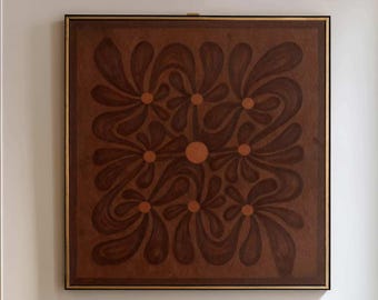 Quadro astratto floreale Moody Brown in stile retrò, moderno di metà secolo, arte botanica minimalista da parete.