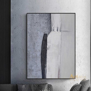 Extra Large Minimalist Painting Grey Abstract Acrylic Painting White Modern Canvas Art Blue Abstract Painting Textured Art Living Room Decor
