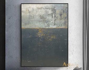 Oversized Abstract Canvas Black And Grey Art Modern Ocean Painting Gold Sunset Canvas Art Sunrise Painting Gray Abstract Painting Home Decor