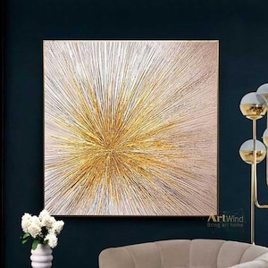 Gold Minimalist Abstract Art Yellow Canvas Art Contemporary Art Gold Modern Wall Art Gold Leaf Painting Rich Textured Gold Living Room Decor