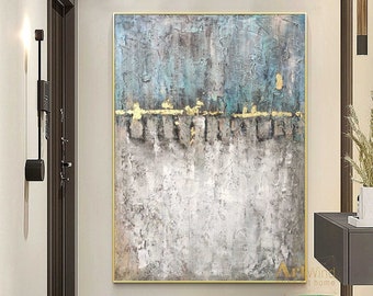 Large Gray Abstract Painting Modern Original Painting Contemporary Art Textured Acrylic Canvas Art Grey And Gold Painting Living Room Decor