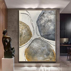 Oversized Abstract Painting Minimalist Original Painting Large Beige Abstract Canvas Art Gray Painting Grey Modern Office Decor Rich Texture