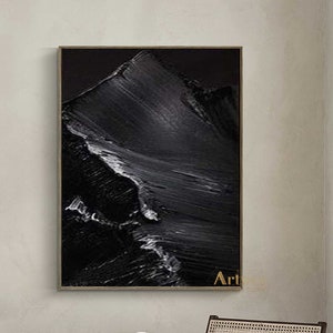 Black Abstract Canvas Art 3D Textured Painting Black Abstract Painting Black Wall Art Black Rich Textured Black Minimalist Abstract Painting