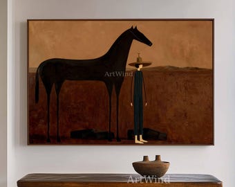 Grande dipinto murale astratto con cavallo marrone, stile vintage, figurativo minimalista, per soggiorno, arredamento moderno occidentale