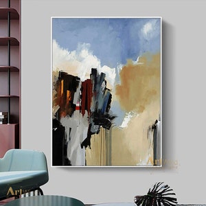 Large Abstract Canvas Art Black And White Art Yellow Abstract Painting Grey Canvas Art Modern Wall Art Original Minimalist Acrylic Painting