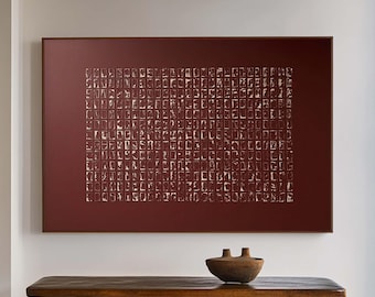 Groot bordeauxrood abstract canvas, mid-century modern textuurschilderij, luxe minimalistische kunst