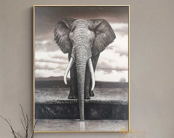 Oversized Elephant Canvas Art Brown And Grey Painting Acrylic Painting Gray And Black Canvas Art Modern Elephant Painting Living Room Decor