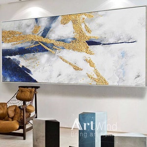 Large Gold Painting Navy Blue Wall Art Original Art Handmade | Etsy Large Gold Painting Navy Blue Wall Art Original Art Handmade | Etsy