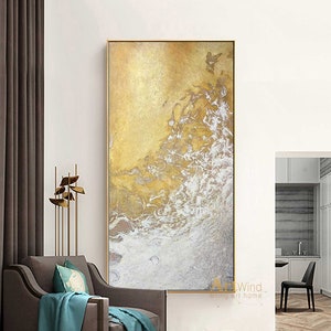 Large White And Gold Abstract Painting On Canvas Cloud Abstract Canvas Art Gold Painting Original Artwork Gold Leaf Art Living Room Painting