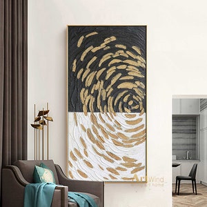Original Gold Leaf Abstract Painting: Textured Impasto Canvas Art