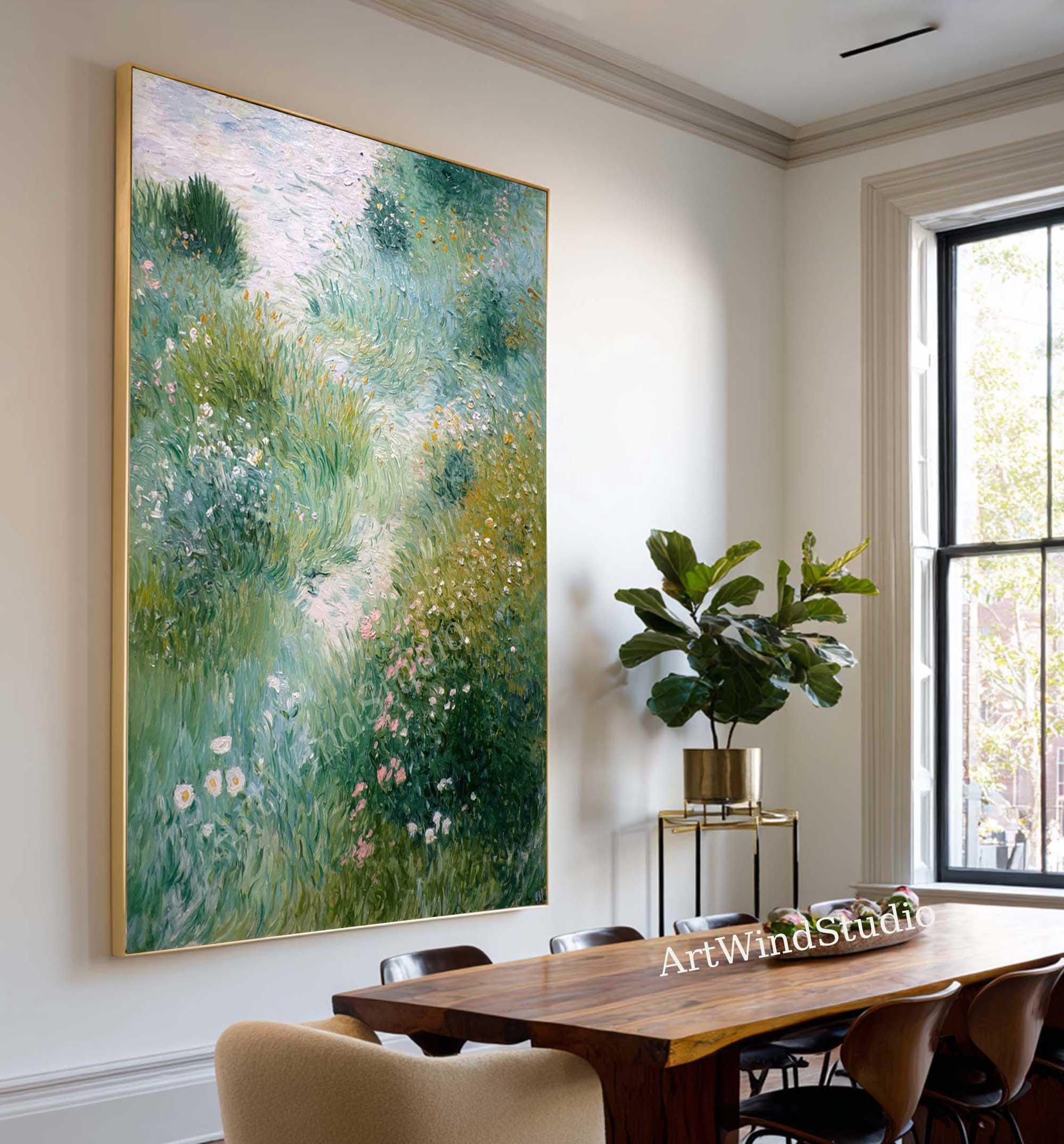 Large Green Landscape Oil Painting Impressionist Garden Path Wall Art ...