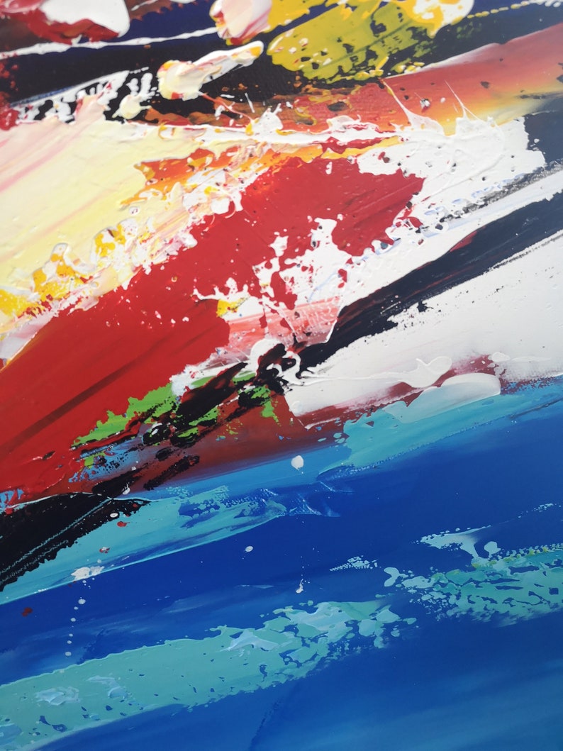 Bright Abstract Painting on Canvas Yellow and White Art Knife Etsy